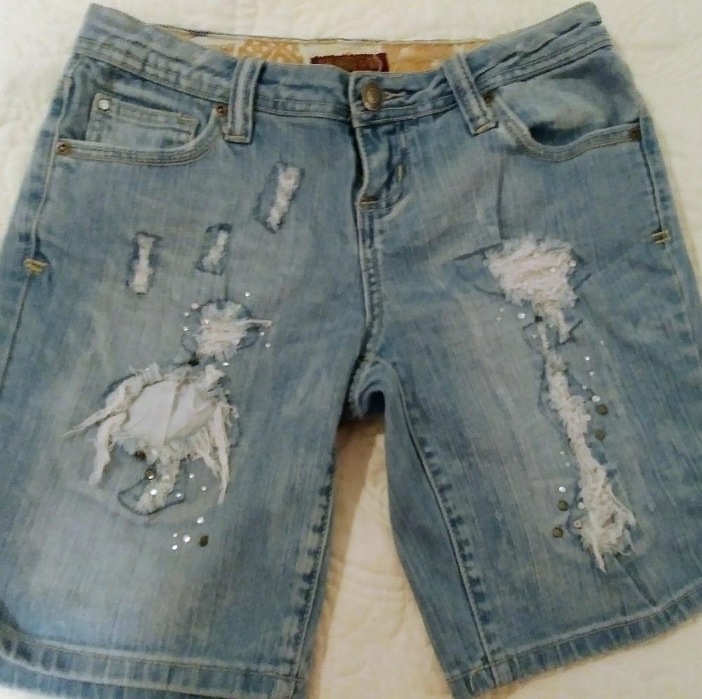 Stressed & Studded Jean Shorts